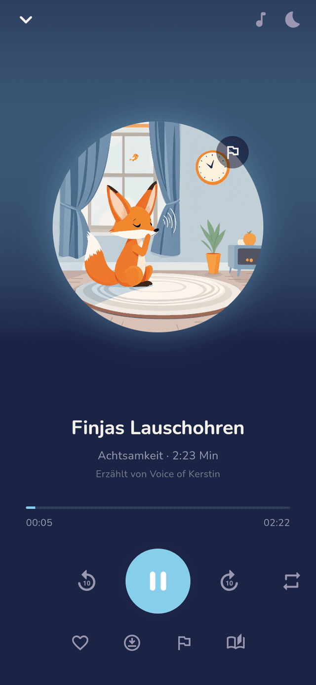 Nimola app: player showing the mindfulness exercise “Finja's listening ears”